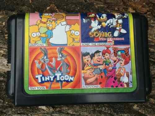 4in1 Cartucho Juego Sega Genesis, Simpsons, Tinyt Sonic, Mas