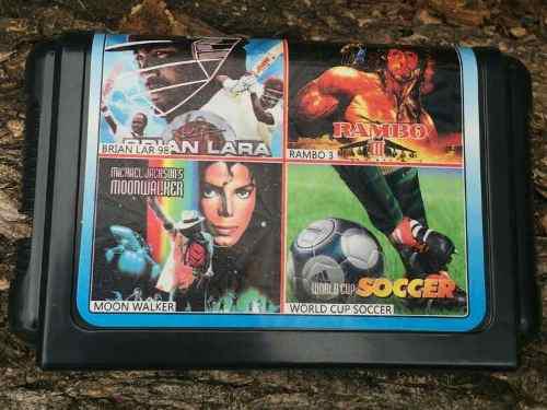 4in1 Cartucho Juego Sega Genesis, World C Soccer, Rambo3,mas