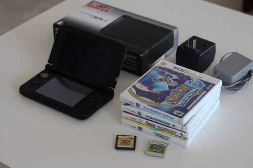 Nintendo 3ds Xl Negra Caja Original + 5 Juegos Mario Pokemon