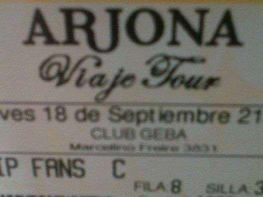 Entrada ricardo arjona geba vip fans c fila 8 en Lanús