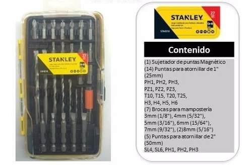 Set Kit Accesorios Puntas Y Mechas Stanley 27 Pcs Sta4310