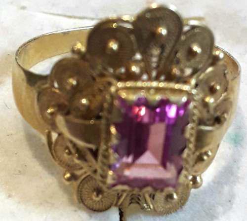 Anillo Oro 18 K Cristal Rosa De Francia Medida 15 2.7 Gramos