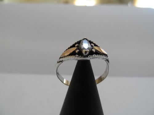 Antiguo Anillo Plata Oro Engarce Talla Cabouchon Brillante