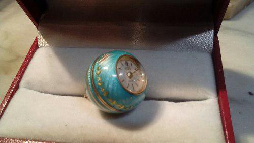 Colgante De Plata Antiguo Con Esmalte Guilloche Reloj Bola