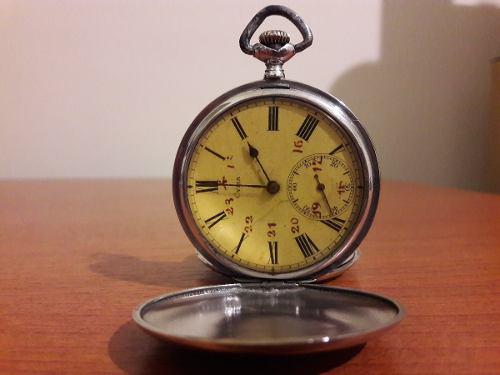 Antiguo Reloj Cyma De Bolsillo Plata Huguenin Freres Suiza