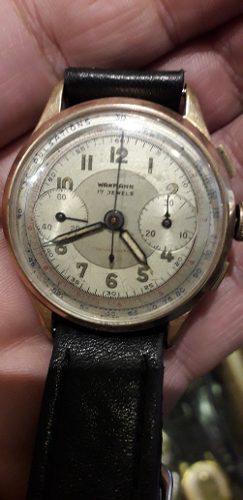 Antiguo Reloj Wakmann Crono Dorado Oro Swiss Made Cronografo