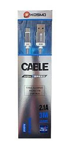 Cable Micro Usb Kosmo De Carga Rápida 3 Metros 2.1 Amper