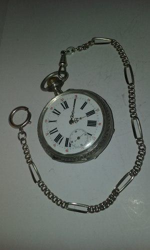 Reloj De Bolsillo Eclipse Plata 800 Cadena Y Estuche