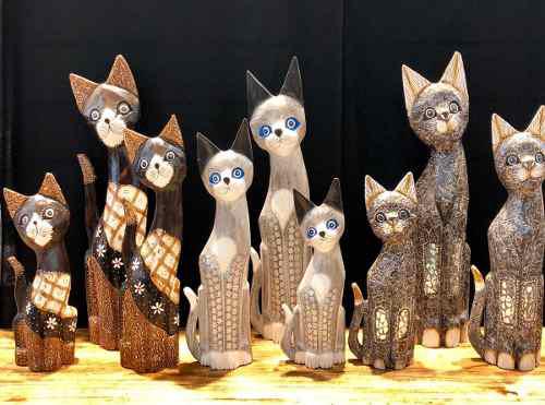 Set 3 Gatos En Madera Artesania India Oferta Decoracion