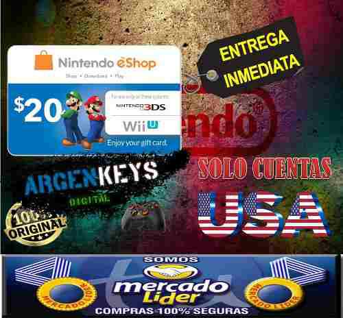 Tarjeta Nintendo Eshop 20 Usd | Usa | Entrega Inmediata