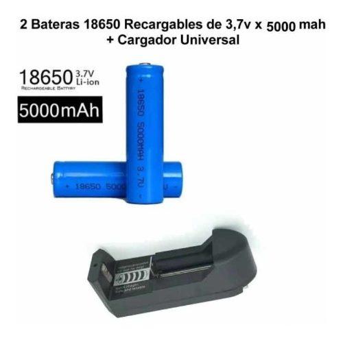Cargador Baterias + 2 Baterias Ion Li 18650 5000 Mha