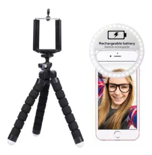 Flash Led Selfie Aro Luz Led + Mini Tripode Flexible Celular