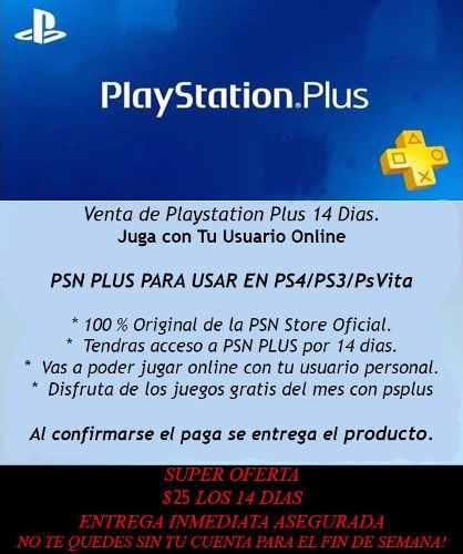 Playstation Plus 14 Días Para Tu Consola Ps3, Ps4 O Psvita.