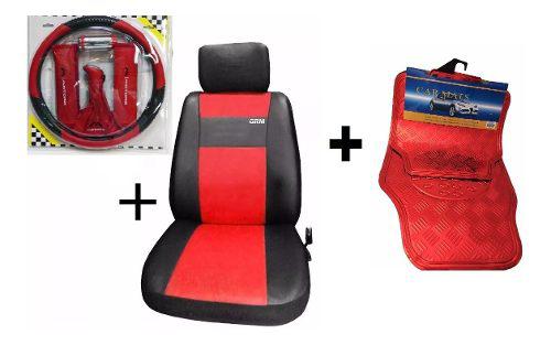 Fundas Cubre Asiento + Cubre Alfombras X4 Cubre Volante Rojo