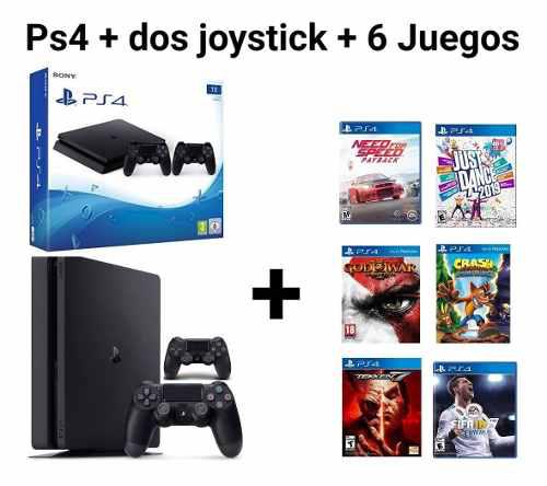 Consola Ps4 Playstation 4 1tb + 2 Joysticks + 6 Juegos Envio