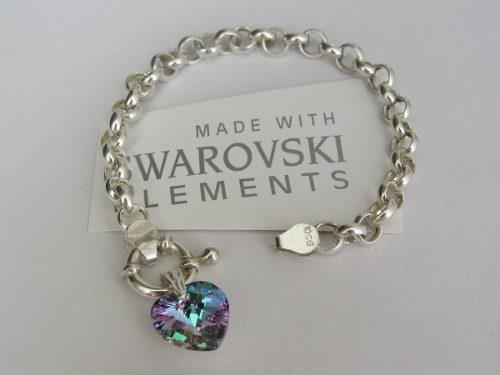 Pulsera Rolo Con Dije Corazon Cristal Swarovski Plata 925