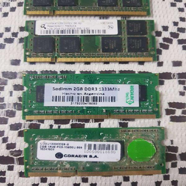 MEMORIA RAM NOTEBOOK DDR3 Y DDR2, 1GB Y 2GB...
