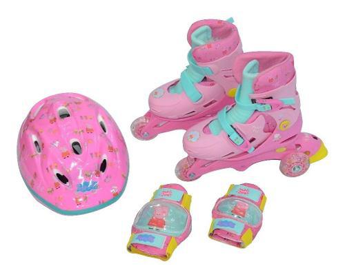 Roller Patin Peppa Pig Con Set De Seguridad Ruedas Con Luces