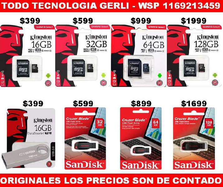 TARJETA DE MEMORIA MICRO SD O PENDRIVE DE 16, 32, 64 Y 128