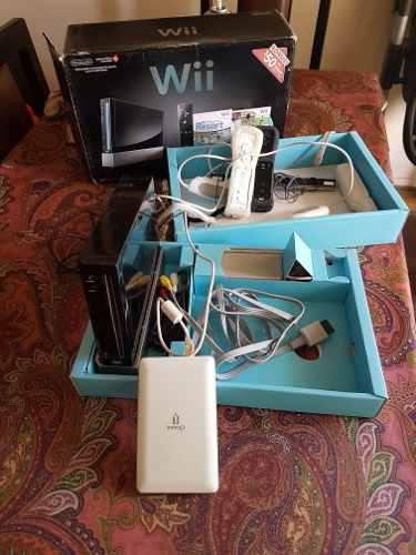 Wii Negra Flashada En Caja Original Y Kit Rockband