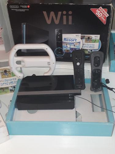 Wii Negra Nintendo Flasheada Con Nunchuk Y Controles
