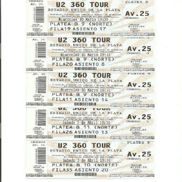 Vendo boletas concierto u2 360 tour en Buenos Aires