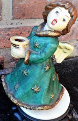 Antigua Figura Musical Angel Porcelana Biscuit 16 Cm