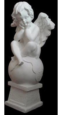 Estatua Figura Angel Sobre Mundo De Yeso Interior 38x18 Cm