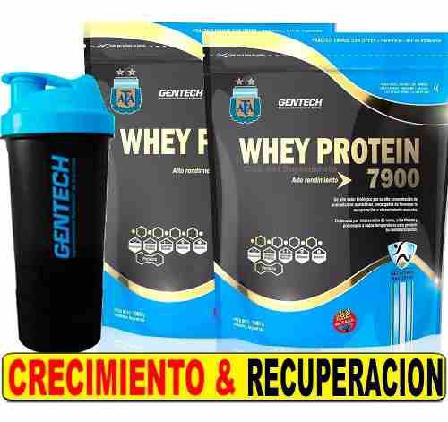 2 Proteinas Whey Gentech 1 Kg + Shaker Smart Con Pastillero