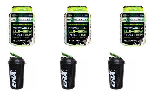 Combo: Whey Protein 1kg X3 + Vaso Shaker Ena X3