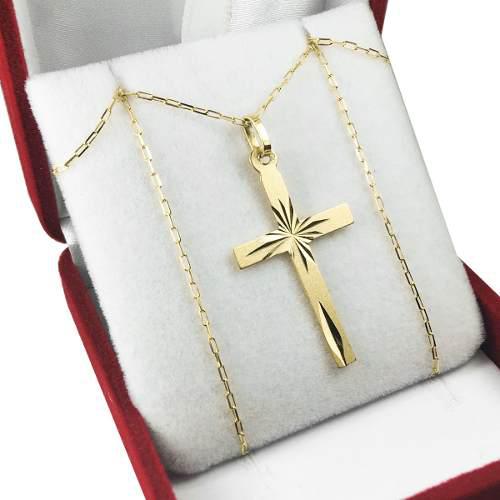 Conjunto Cruz Y Cadena Oro 18k Grande 60cm Hombre Para Papa