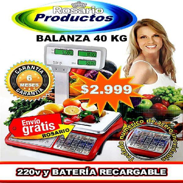 Balanza Negocio 40 Kg Doble Visor Con Torre Batería y 220v