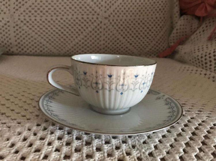 Taza de té Porcelana Tsuji, Azul, gris y Plata