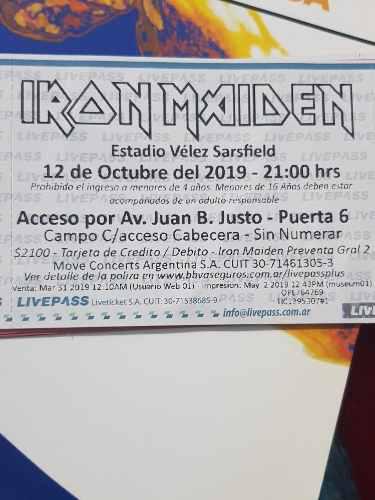 Entrada Iron Maiden 12/10/2019 Velez