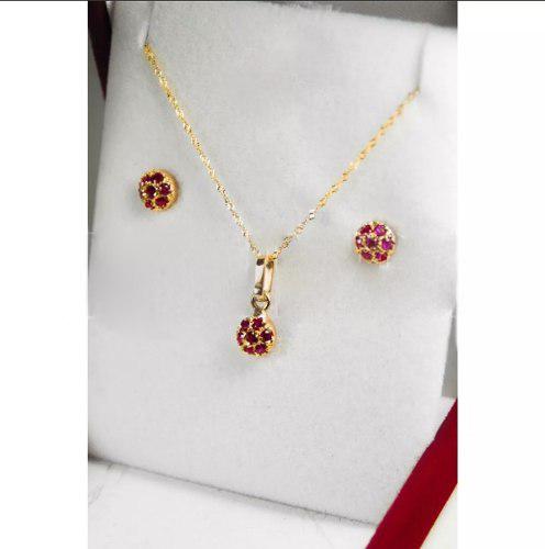 Conjunto Oro 18k Dije Frutilla Cadena Singapur Y Aros Mama