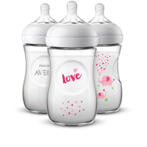 Mamadera Avent 260 Ml Importada Dibujos Love Color Rosa