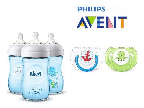 Mamadera Avent Diseño Exclusivo 260 Ml + Pack De Chupetes