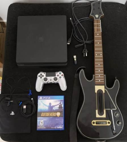 Play Station 4 Ps4 Slim + 1 Joystick+ Guitar Hero + Guitarra