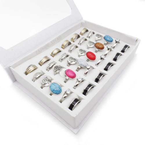 Caja 36 Anillos Surtidos Premium N4 Acero Quirurgico Xmayor