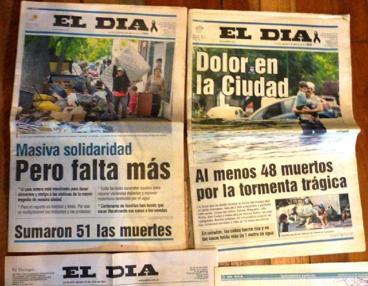 Lote de diario El día de La Plata, serie inundación y