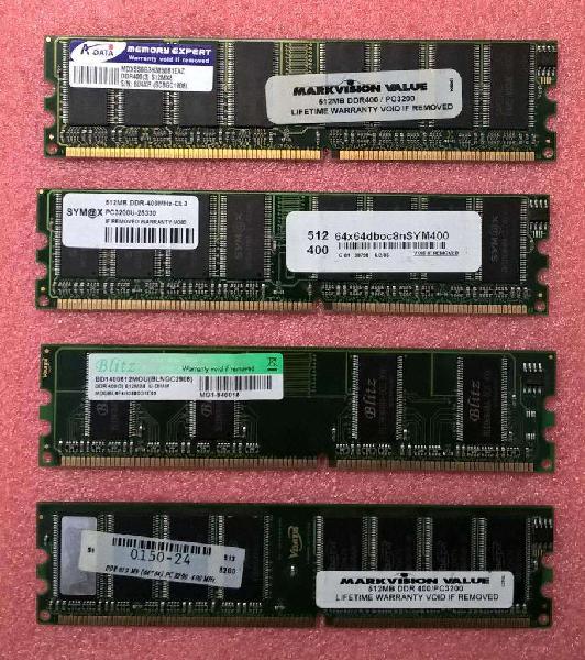 Lote De 4 Memorias RAM DDR De 512 MB.