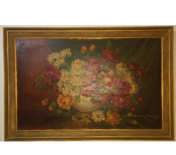 Oleo original Victor Pottier - Floral enmarcado