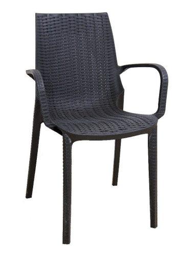 Silla Plástica De Ratan Apilable Con Apoya-brazos Negro