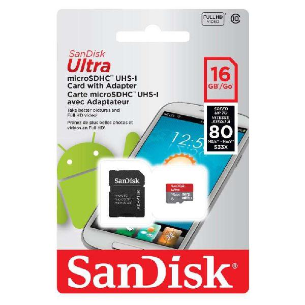 Memoria Micro Sd 16gb Clase 10 Sandisk 80mb Celular Oferta