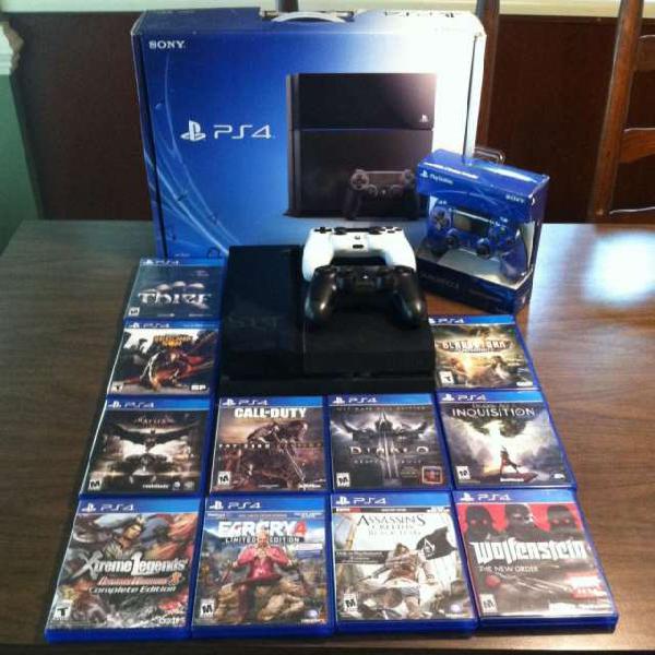 Sony playstation 4 (ps4) 500 gb jet black console + 3