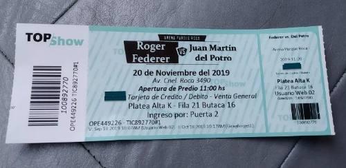 Entrada Federer - Del Potro 20/11/19