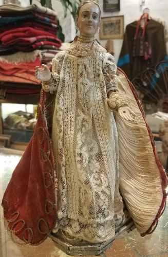 Antigua Virgen Santa Madera Articulada 30 Cm Arte Popular