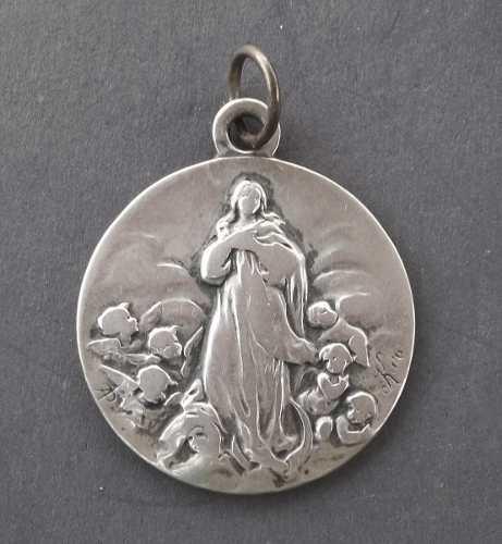 Medalla Antigua Virgen Francesa Firmada Ap Adolphe Penin