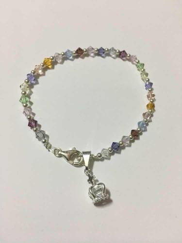 Pulsera De Cristales Swarovski, Bolitas De Plata 925 Y Dije