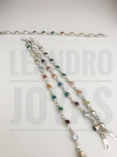 Pulsera Plata Peruana Con Piedras